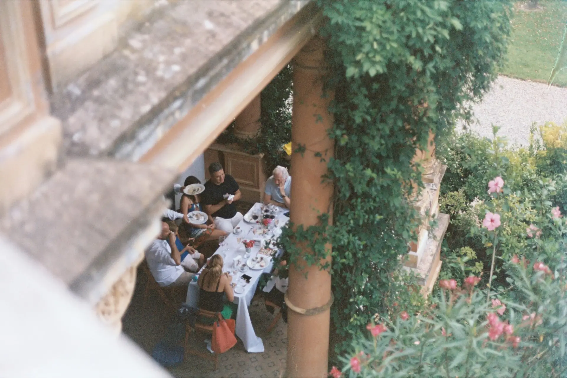 group outside dining on patio